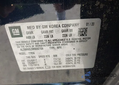 2021 Chevrolet Trailblazer Awd Ls from USA, damaged, VIN KL79MNSLXMB002104